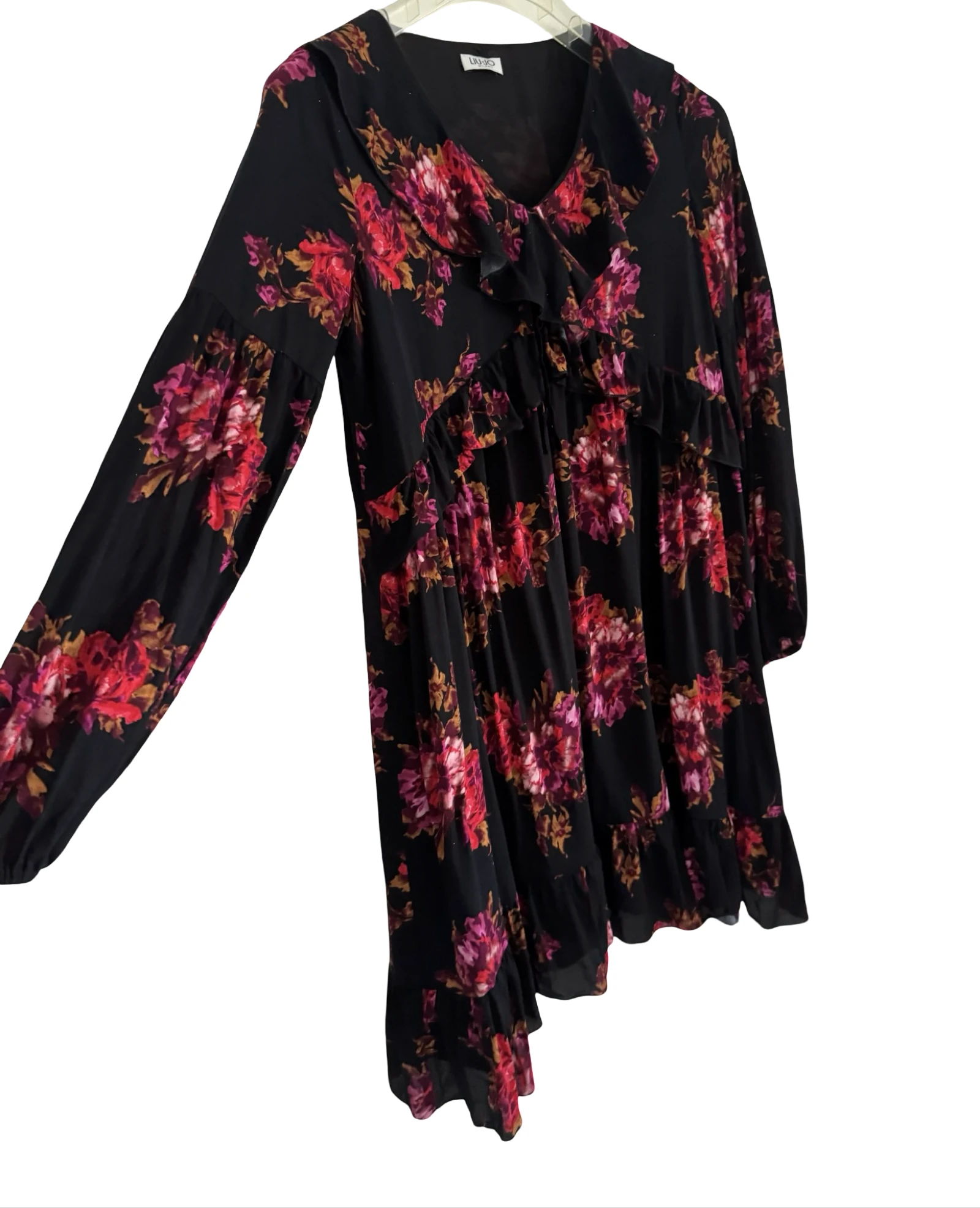 LIU JO Milano vestido floral negro con estampado de flores rosas – photo 5